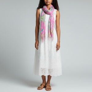 Pink Multi Butterfly Print Rayon Scarf with Tassels Lightweight Women’s